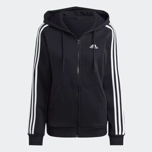 NEW w Tags Adidas Women’s Essentials 3-Stripes Zip Fleece Hoodie Black Size S
